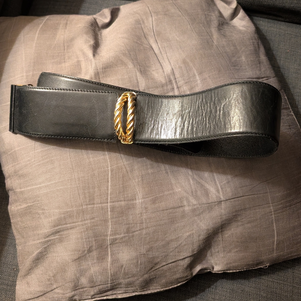 Vintage Gianfranco Ferré Wide Black Leather Statement Belt | Embossed Logo